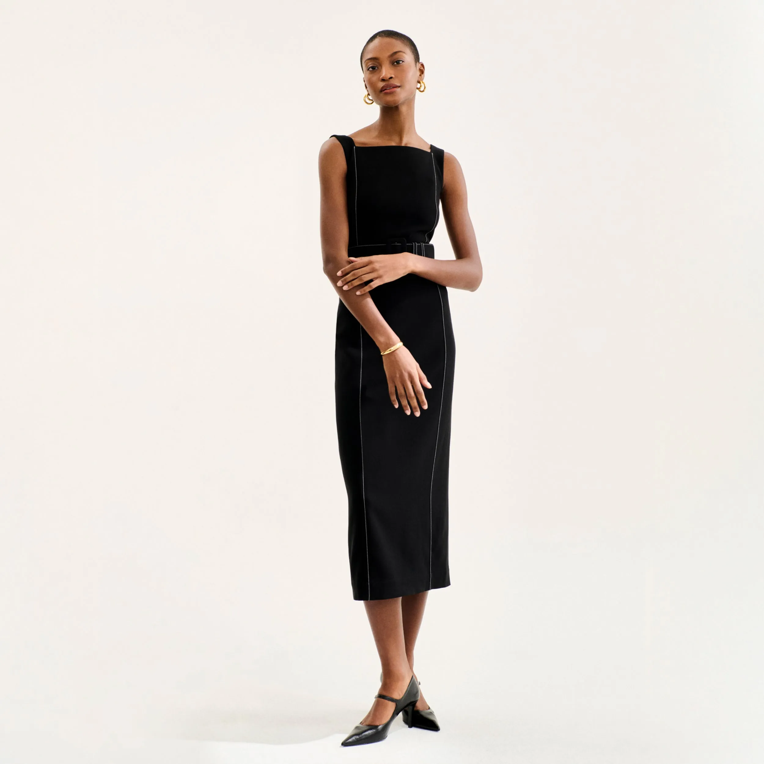 Carmela Streamline Dress - Everyday Crepe with Topstitch :: Black