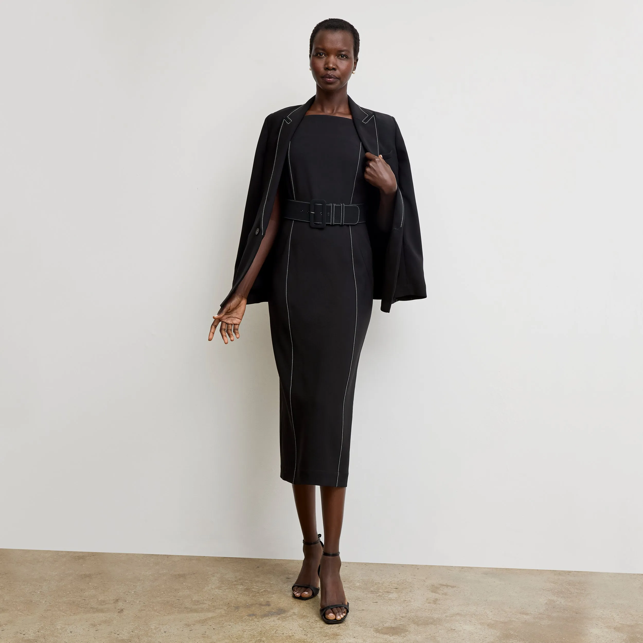 Carmela Streamline Dress - Everyday Crepe with Topstitch :: Black