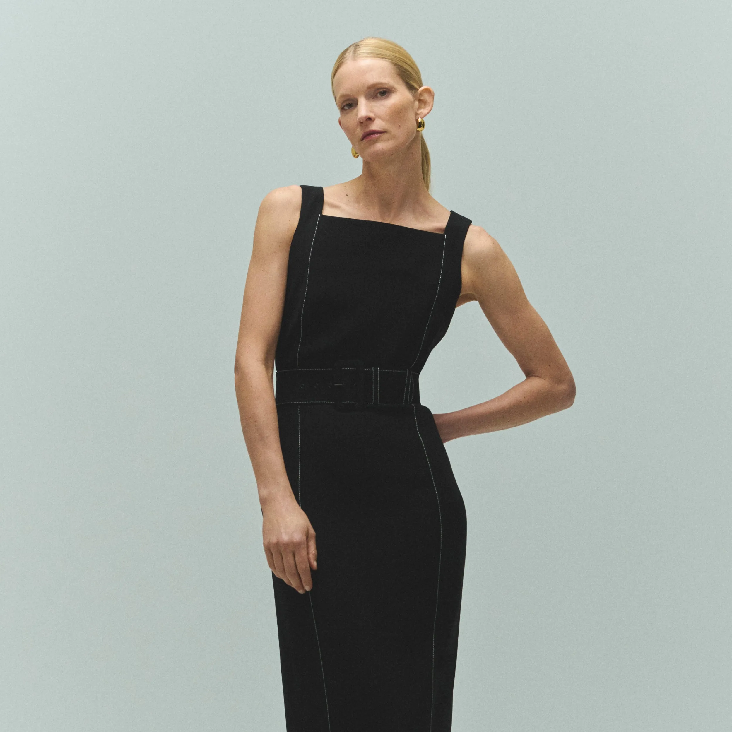 Carmela Streamline Dress - Everyday Crepe with Topstitch :: Black