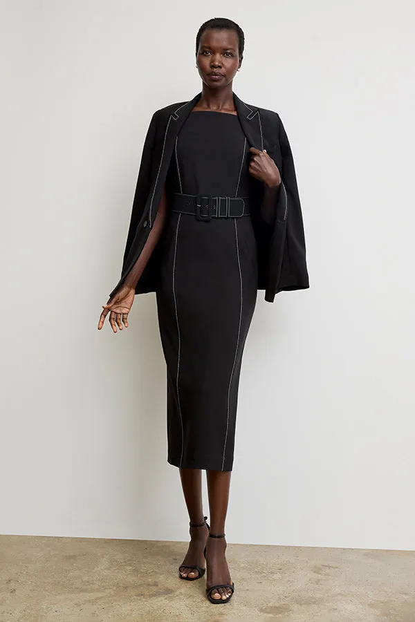 Carmela Streamline Dress - Everyday Crepe with Topstitch :: Black