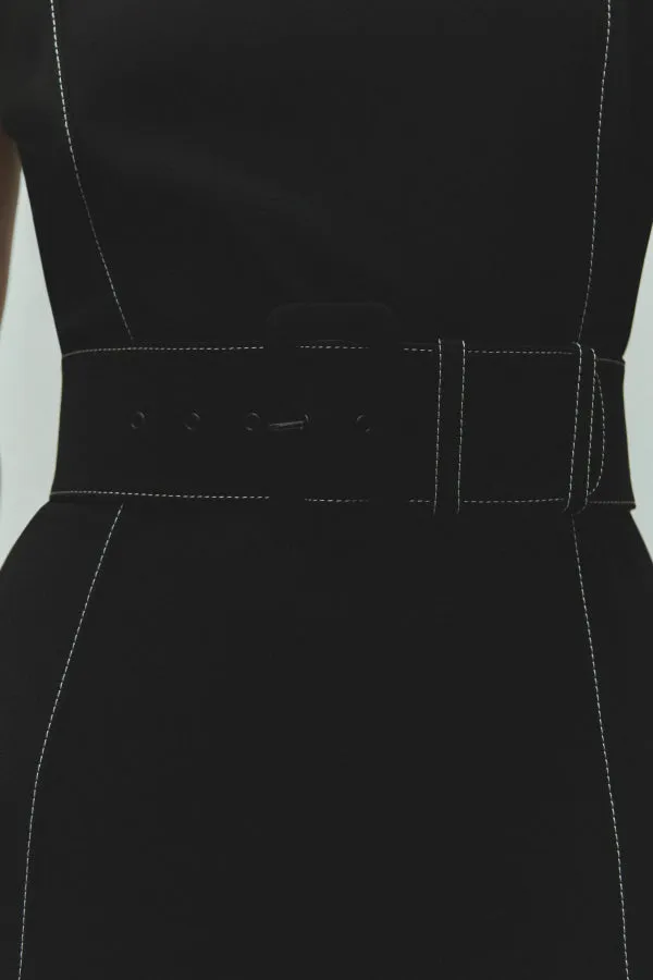 Carmela Streamline Dress - Everyday Crepe with Topstitch :: Black