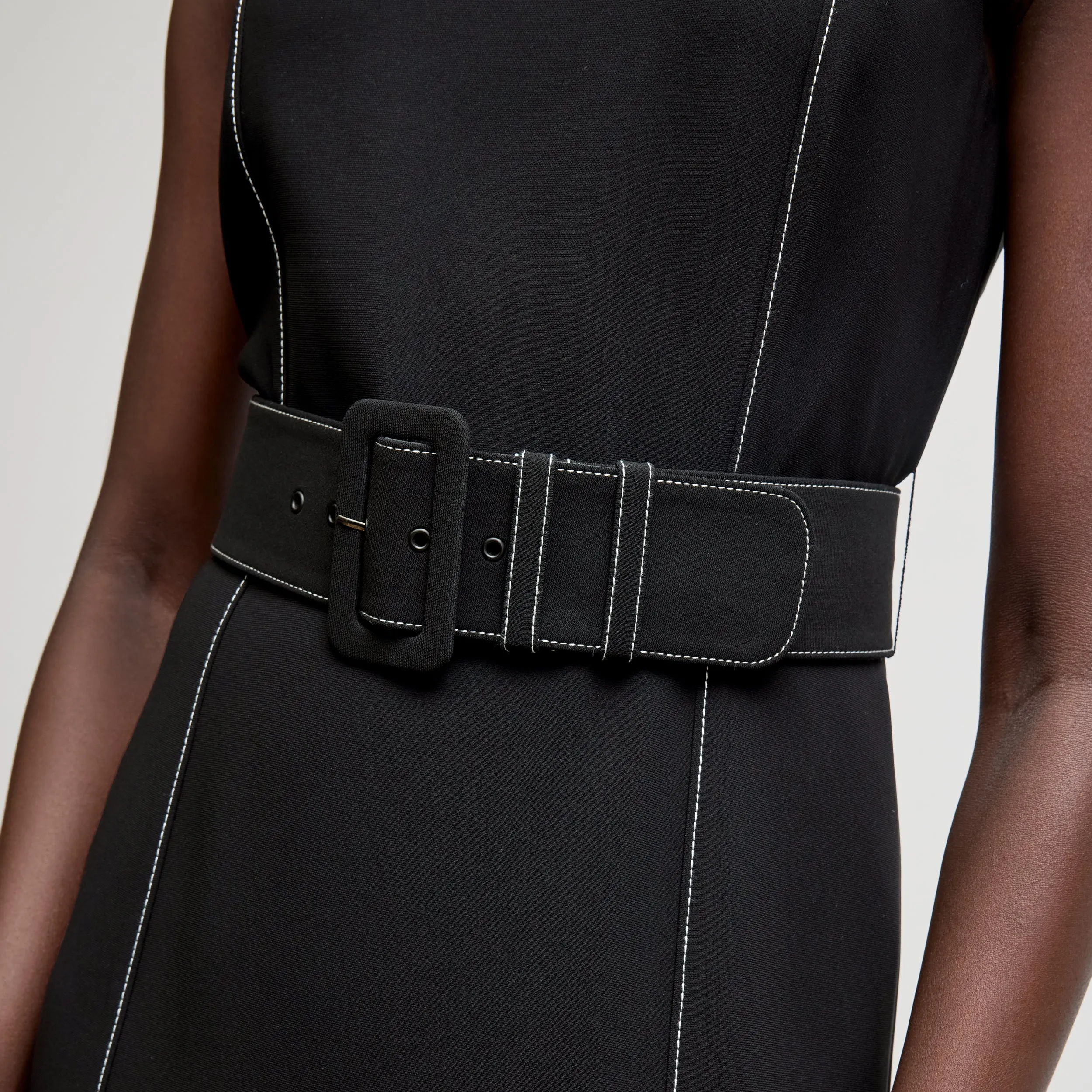 Carmela Streamline Dress - Everyday Crepe with Topstitch :: Black