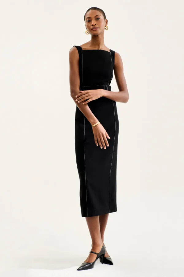 Carmela Streamline Dress - Everyday Crepe with Topstitch :: Black