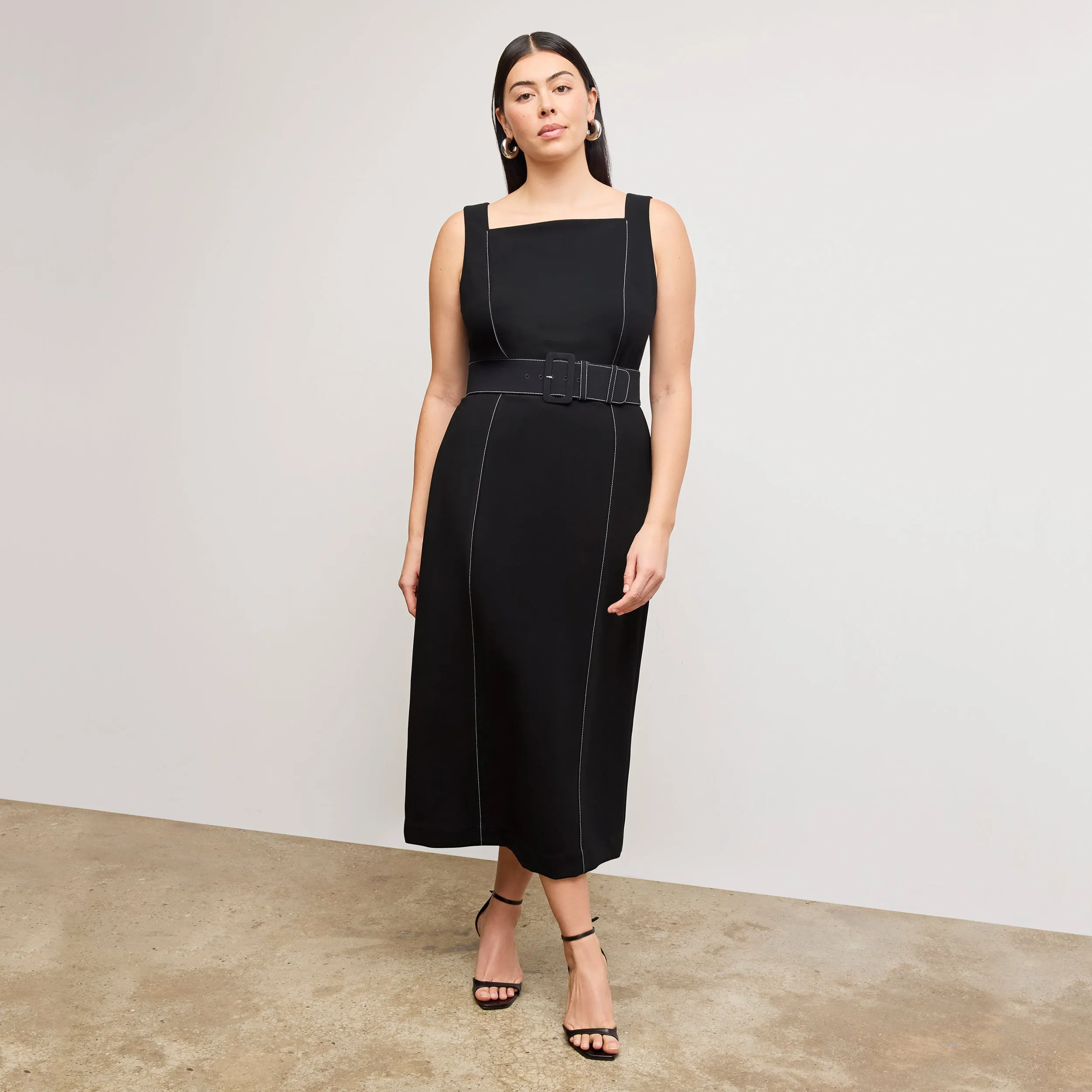 Carmela Streamline Dress - Everyday Crepe with Topstitch :: Black
