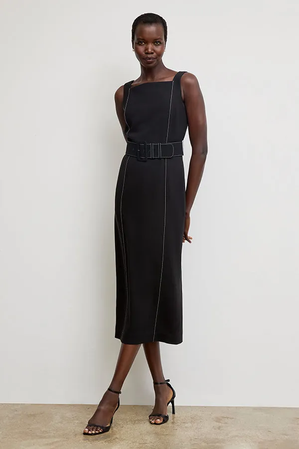 Carmela Streamline Dress - Everyday Crepe with Topstitch :: Black
