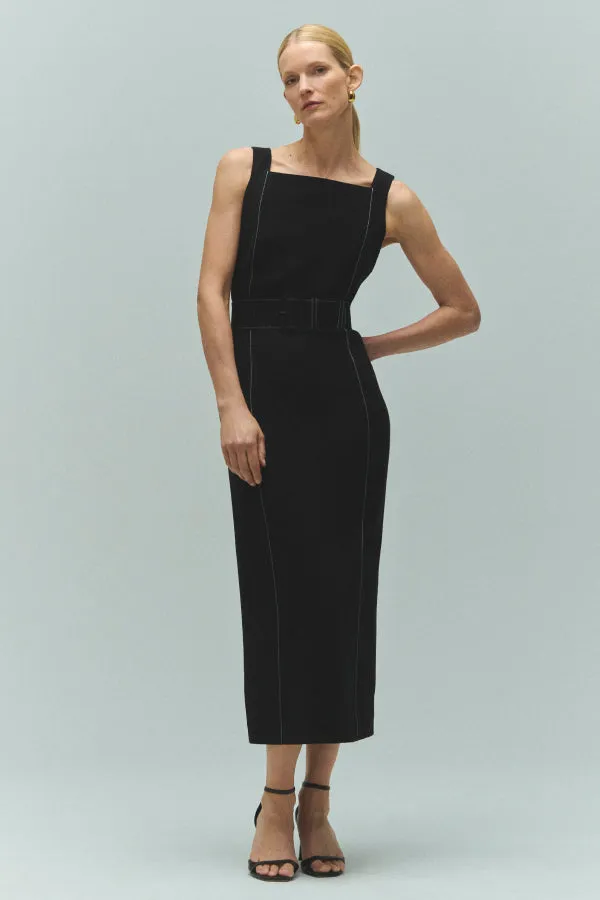 Carmela Streamline Dress - Everyday Crepe with Topstitch :: Black