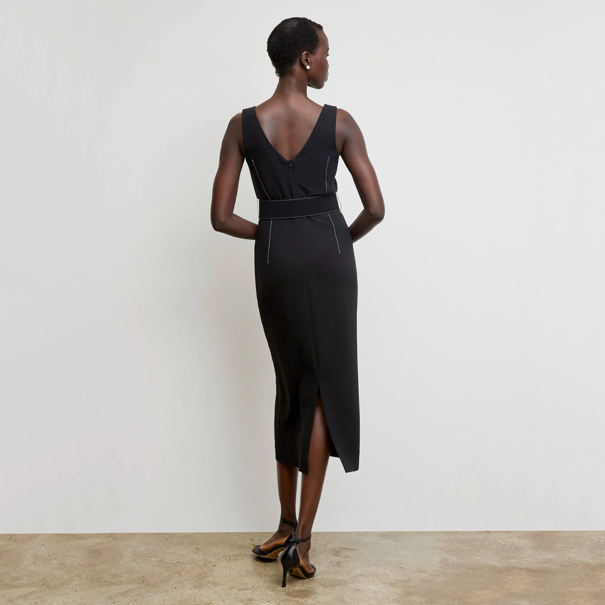 Carmela Streamline Dress - Everyday Crepe with Topstitch :: Black