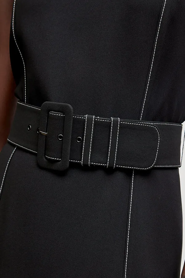 Carmela Streamline Dress - Everyday Crepe with Topstitch :: Black