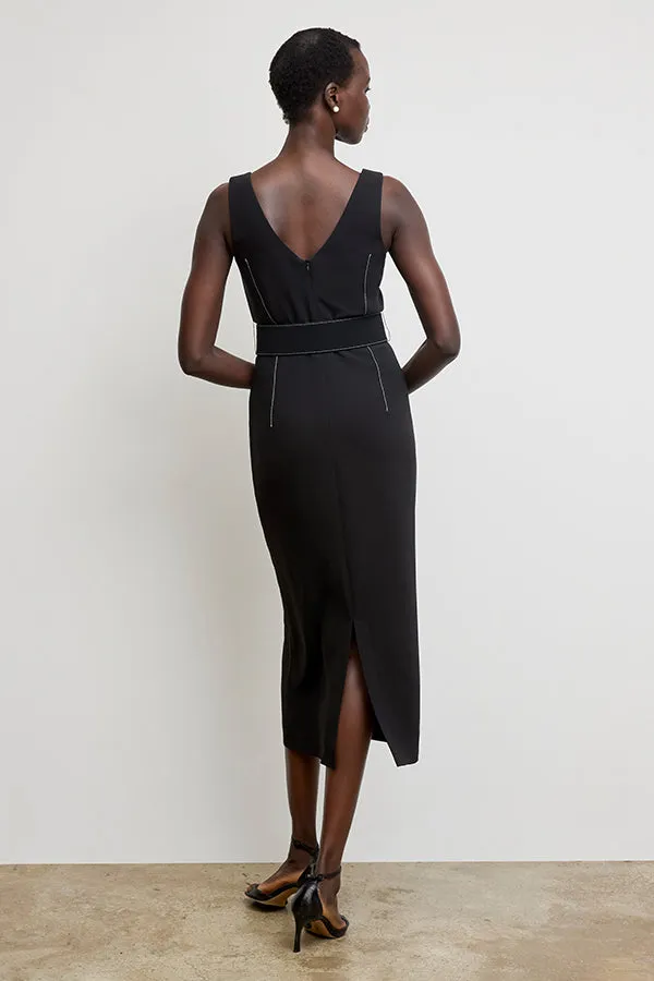Carmela Streamline Dress - Everyday Crepe with Topstitch :: Black