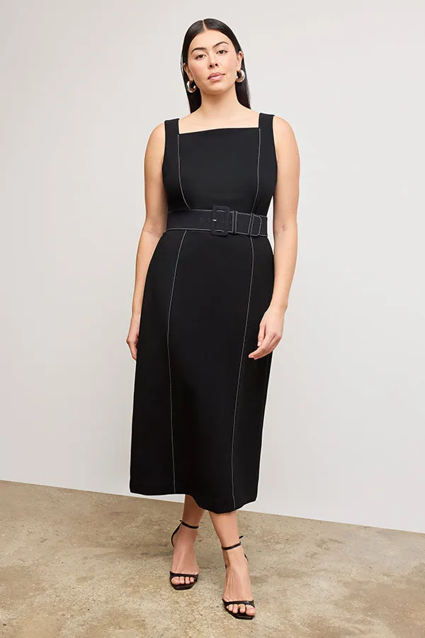 Carmela Streamline Dress - Everyday Crepe with Topstitch :: Black