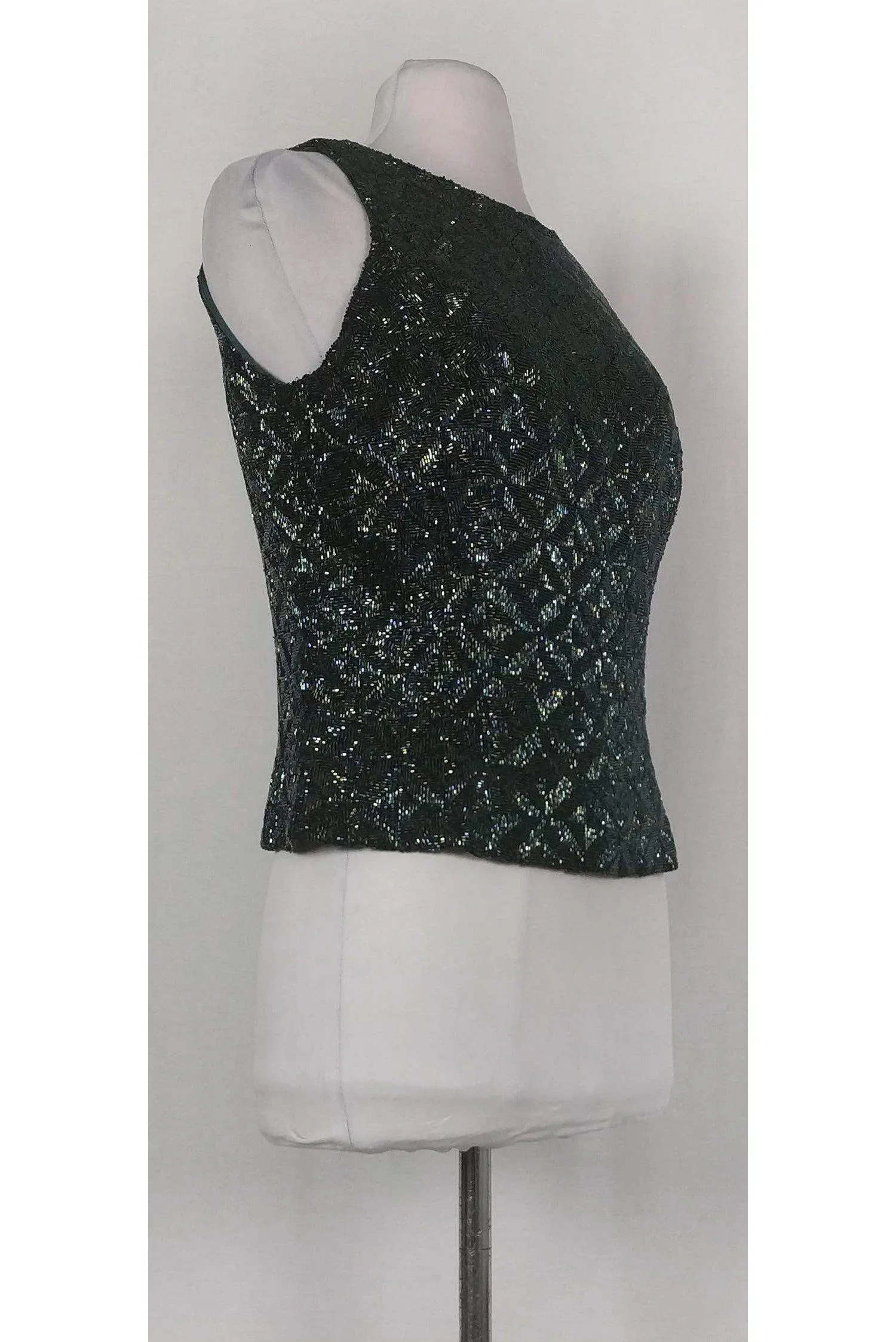 Carmen Marc Valvo - Green Beaded Silk Top Sz 10