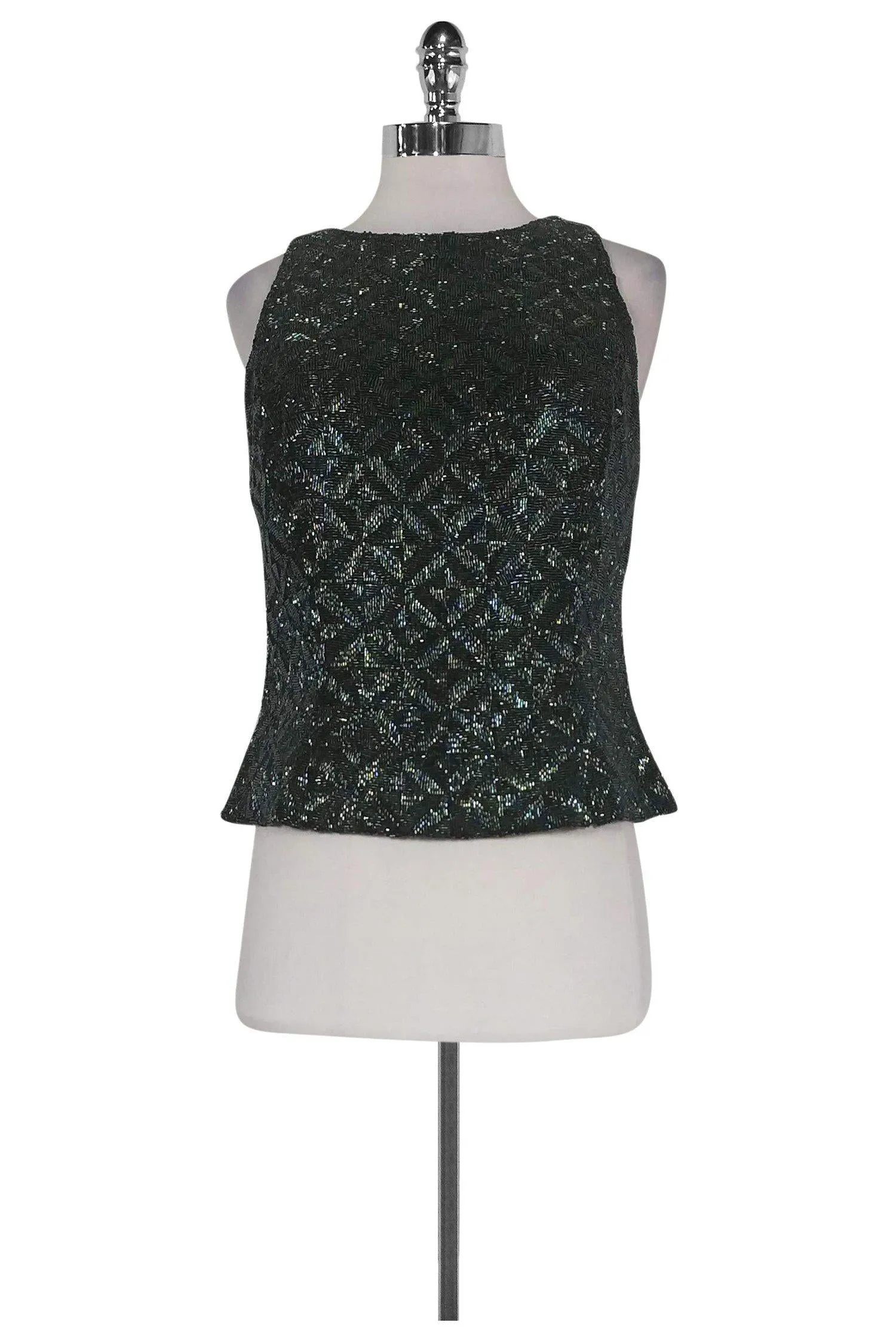 Carmen Marc Valvo - Green Beaded Silk Top Sz 10