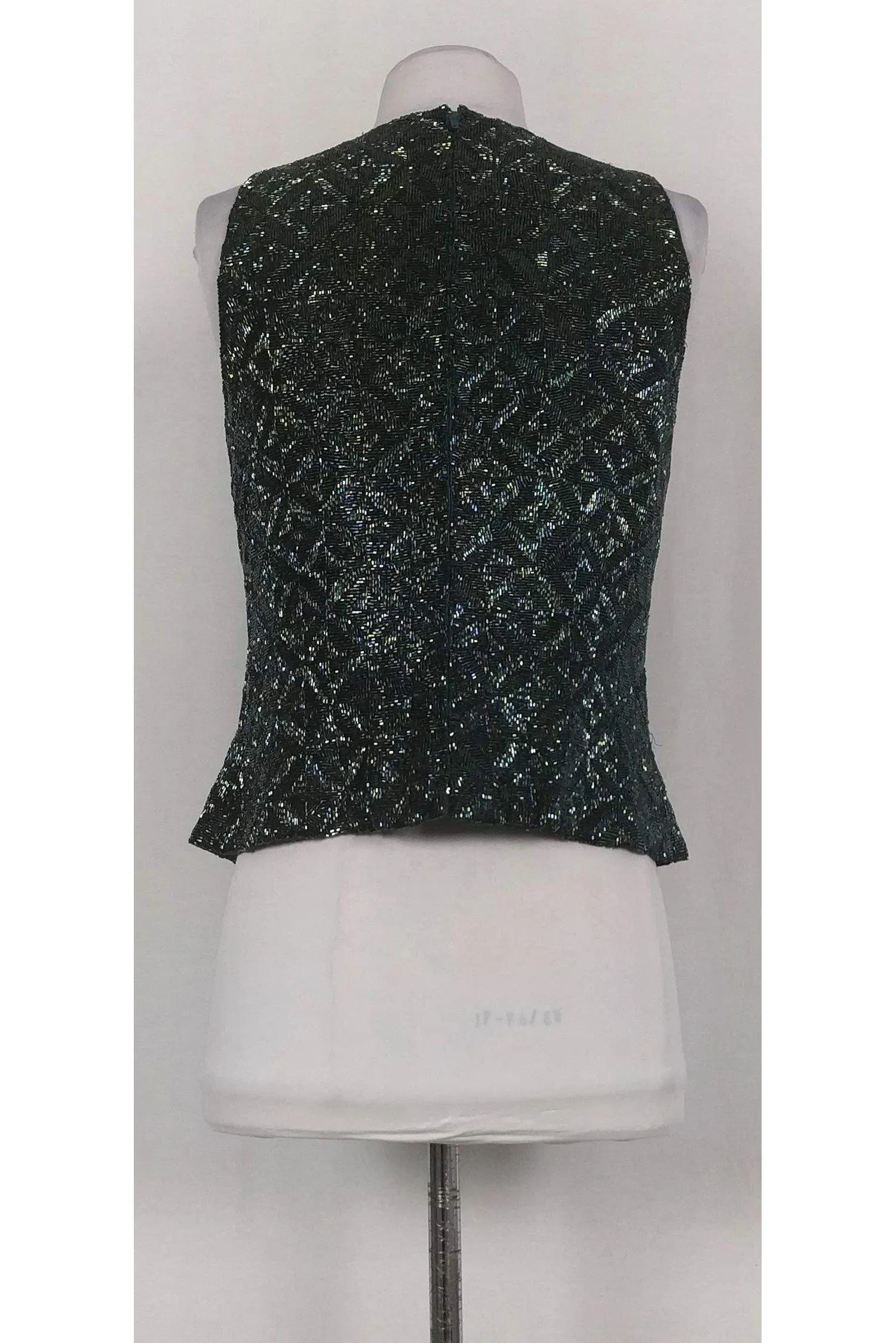 Carmen Marc Valvo - Green Beaded Silk Top Sz 10