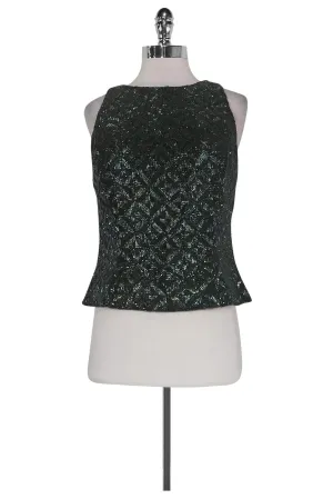 Carmen Marc Valvo - Green Beaded Silk Top Sz 10
