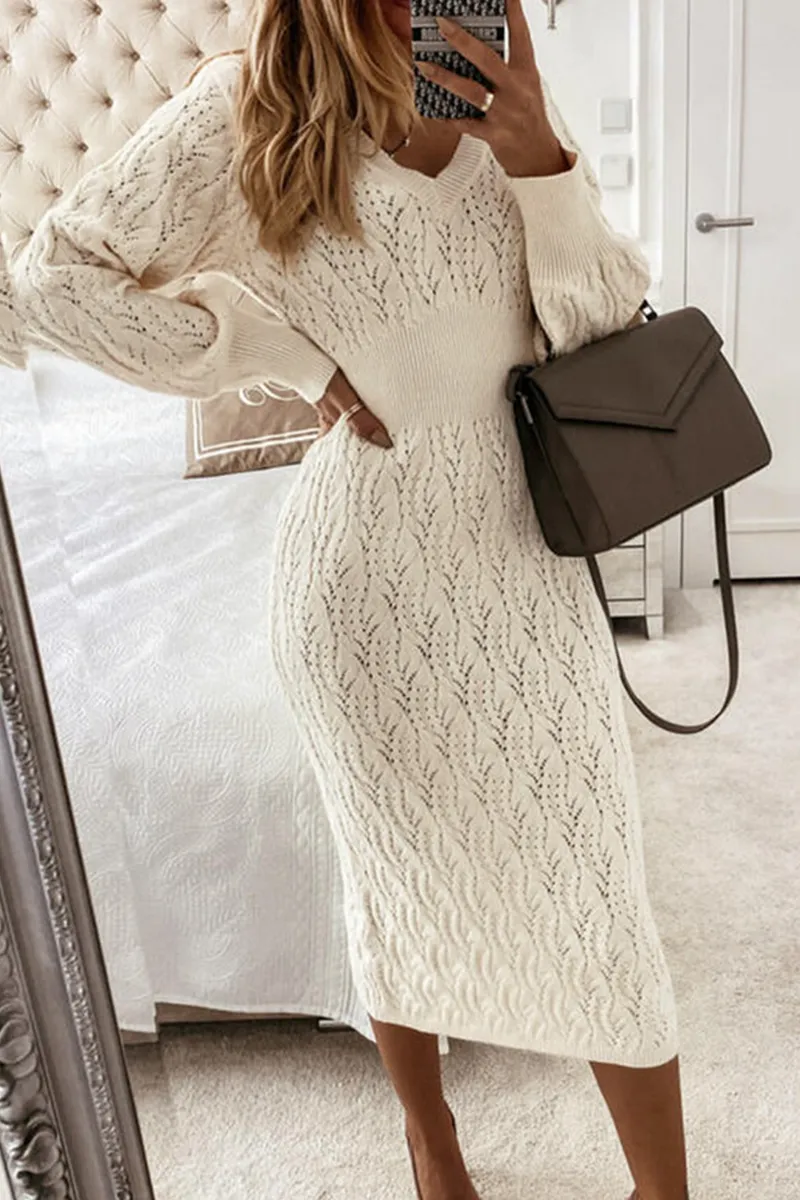 Casual & Stylish Classic Solid Crystal Make Old Patchwork V Neck Pencil Skirt Dresses(2 Colors)