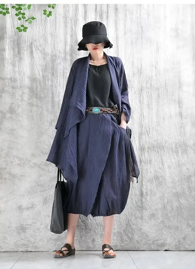 Casual Linen Stand Collar Shirt and Skirt Set for Women