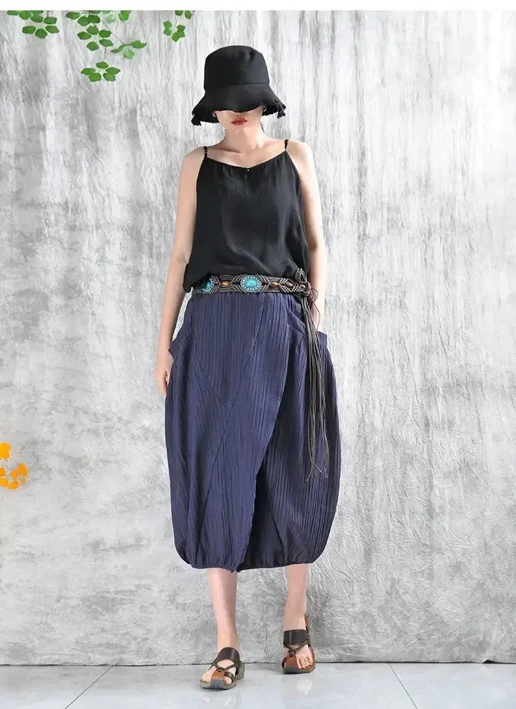 Casual Linen Stand Collar Shirt and Skirt Set for Women