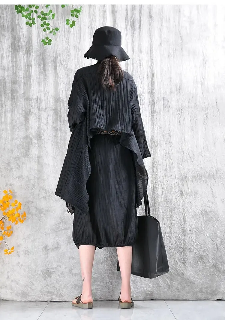 Casual Linen Stand Collar Shirt and Skirt Set for Women