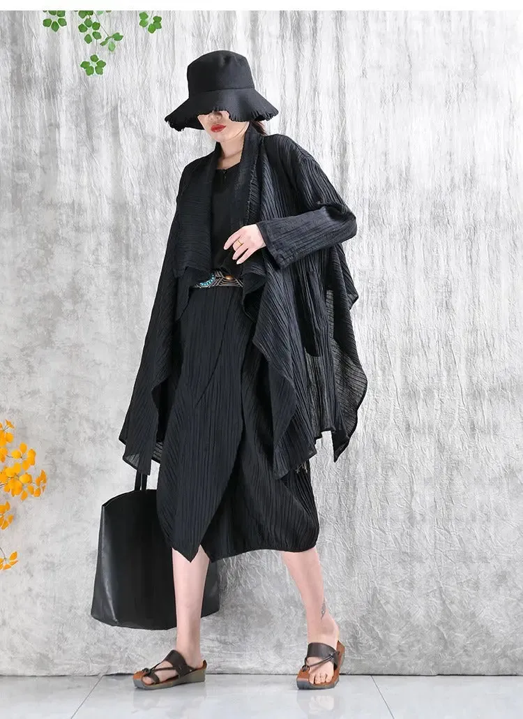 Casual Linen Stand Collar Shirt and Skirt Set for Women