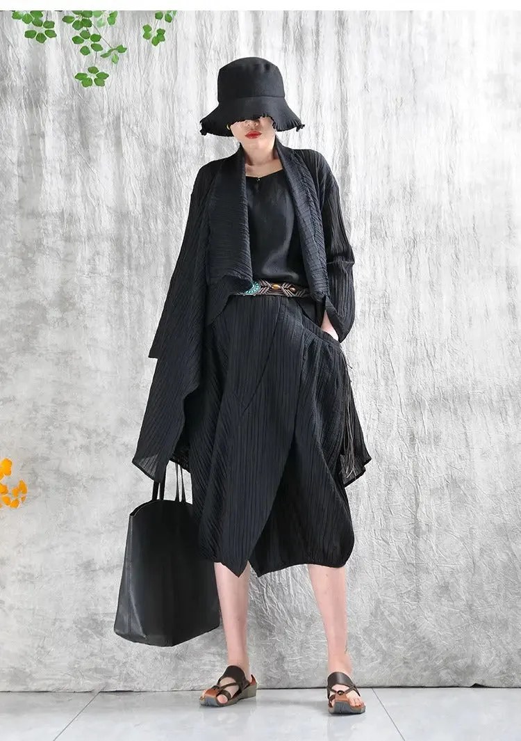 Casual Linen Stand Collar Shirt and Skirt Set for Women