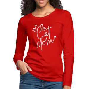 Cat Mom : Premium Long Sleeve T-Shirt (White Letters)