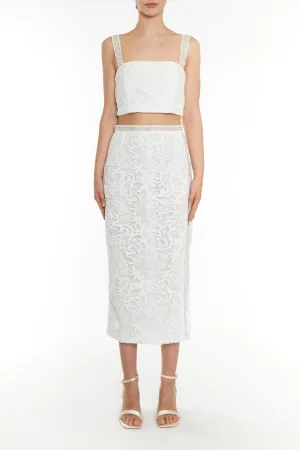 Celine Co-ord White Lace Trim Pencil Midi Skirt