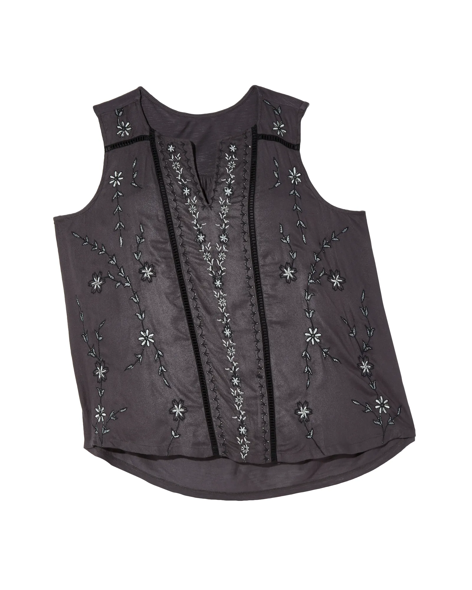 Charlotte Detailed Tank | Charcoal Grey / Ivory