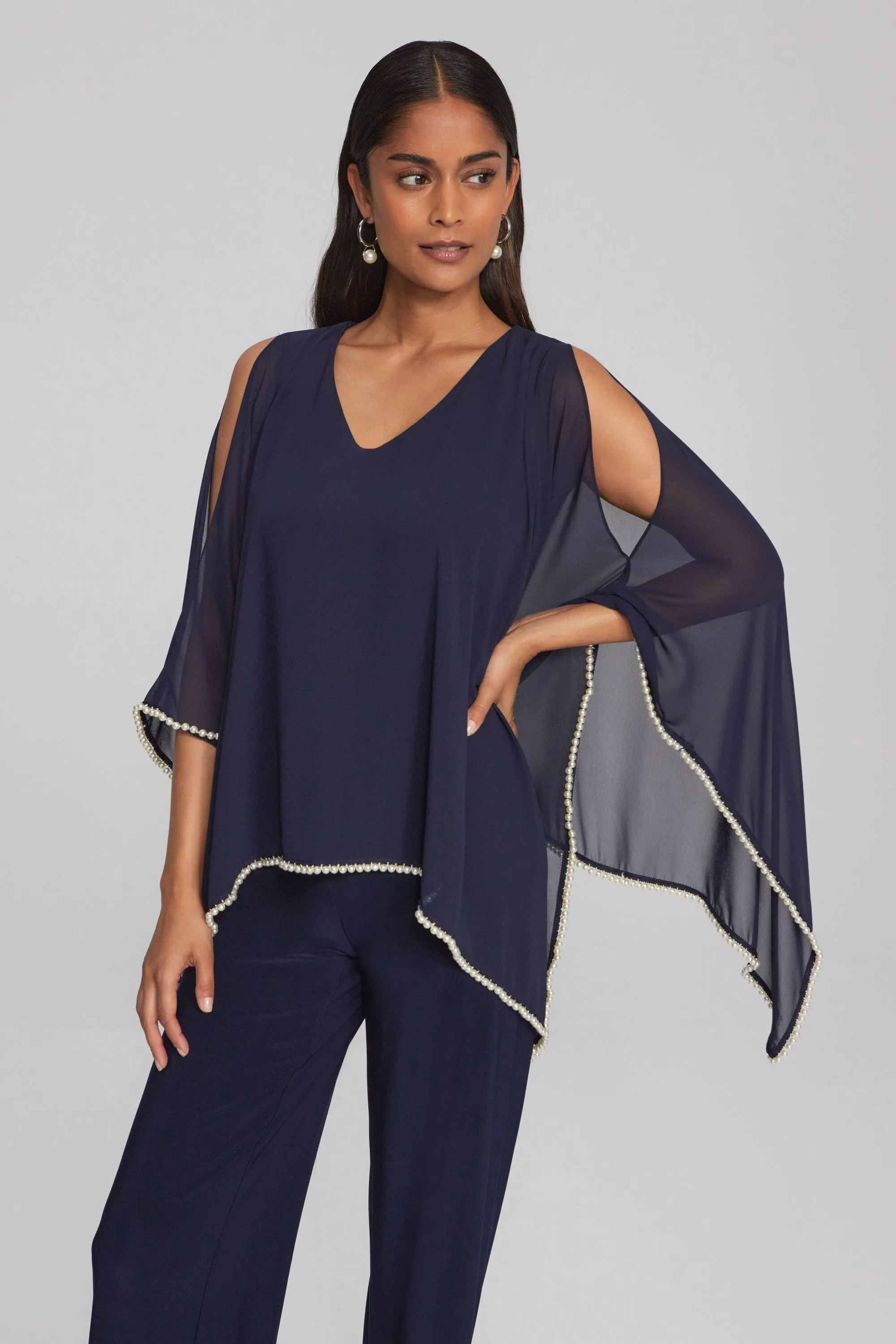 Chiffon and Silky Poncho, Navy
