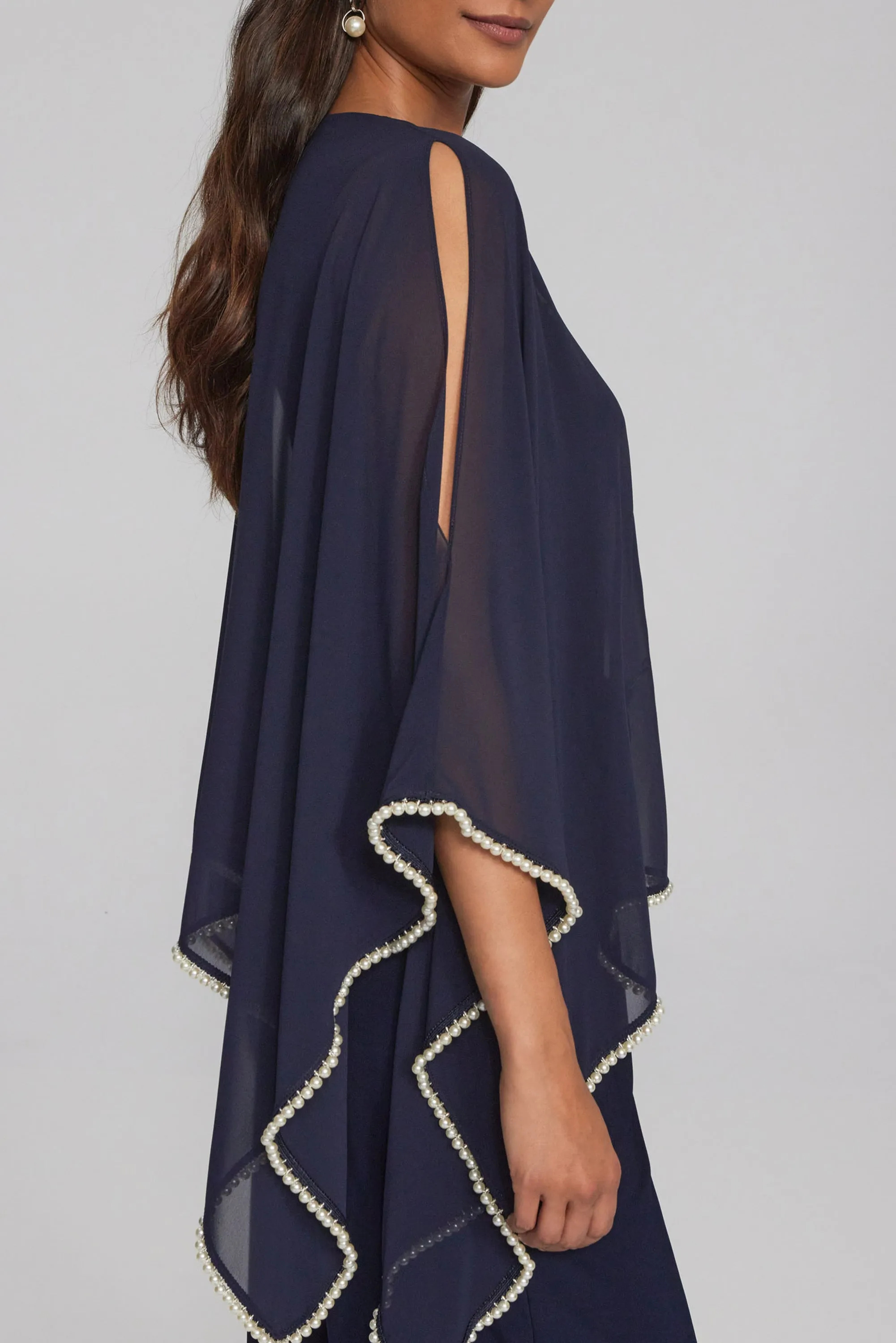 Chiffon and Silky Poncho, Navy