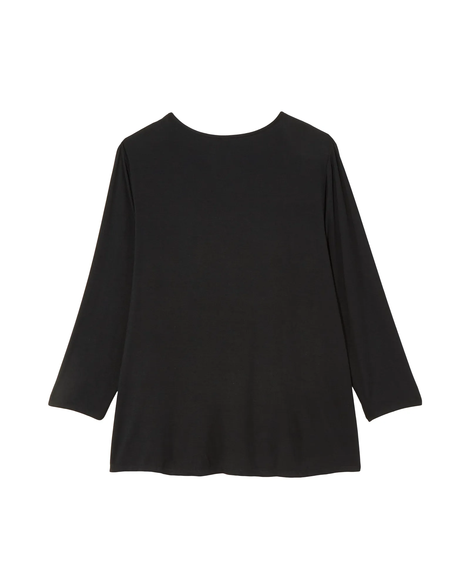 Chrissa 3/4 Sleeve Neck Pearl Gathered Tee | Black