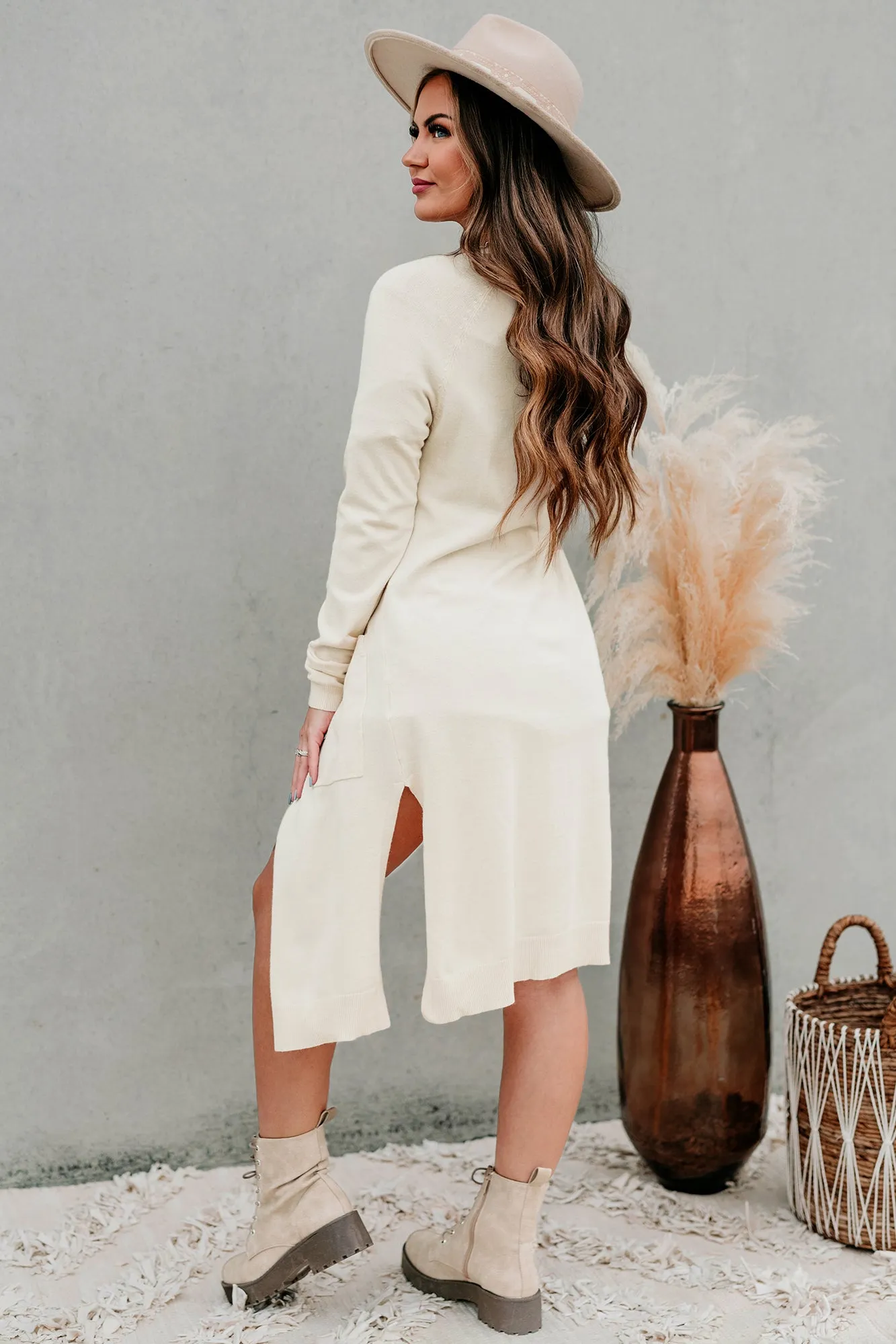 Comfortably Content Open Front Longline Cardigan (Beige)