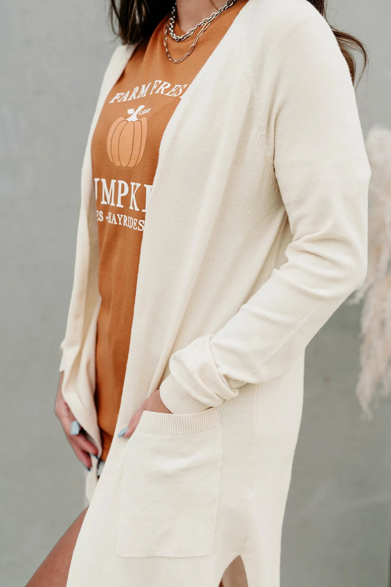 Comfortably Content Open Front Longline Cardigan (Beige)