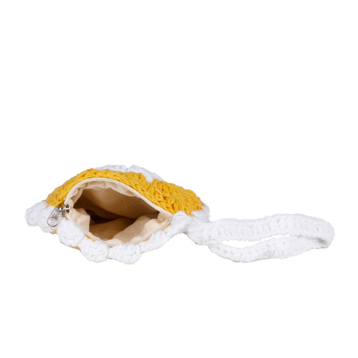 Daisy Wristlet Bag | Hand-Crochet | Cotton | White & Mustard