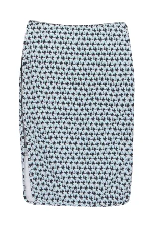 Diane von Furstenberg - Blue & Black Geometric Print Side Zip "Noemi" Skirt Sz 4