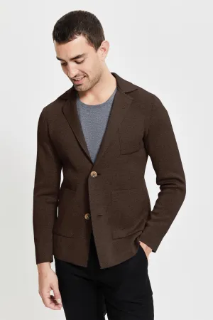 Elias Extra Fine Merino Wool Cardigan Brown