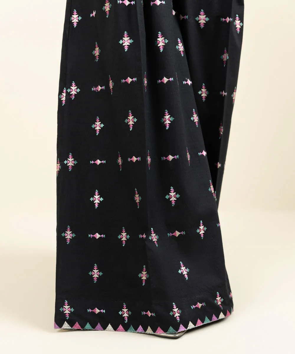 Embroidered Dobby Flared Pants