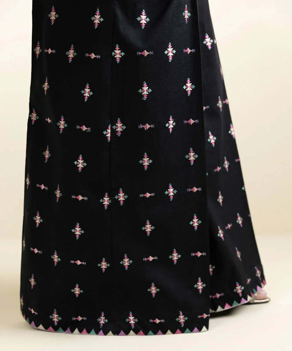Embroidered Dobby Flared Pants