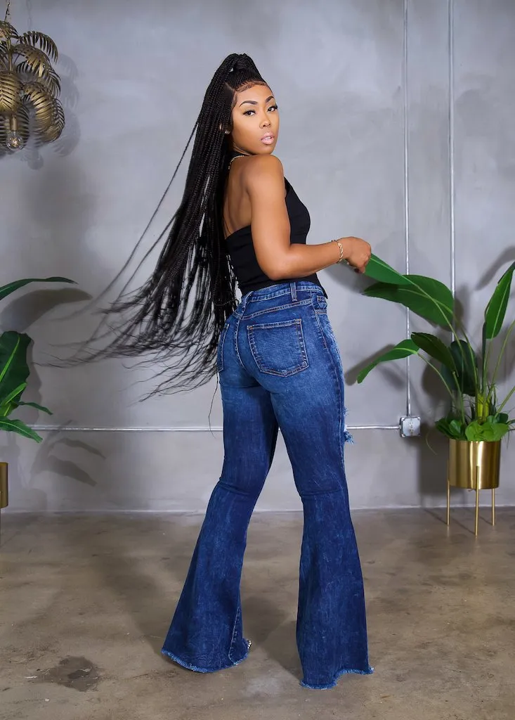 Fashion ripped denim flared pants（AY1284)