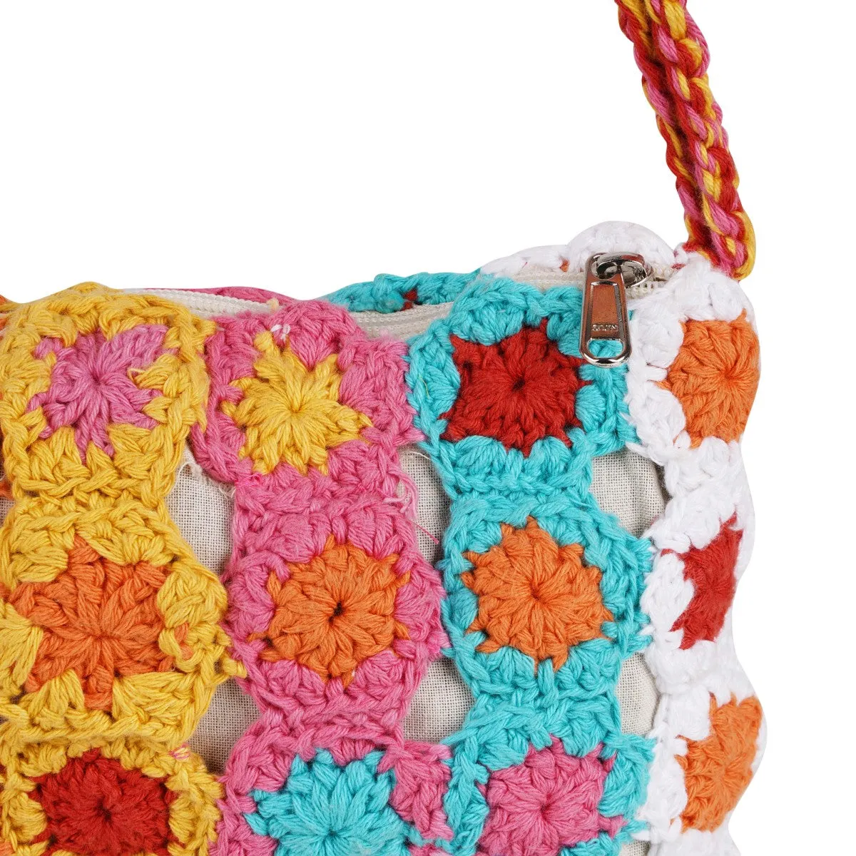 Floral Mini Sling Bag | Hand-Crochet | Cotton Yarn | Multi-Colour