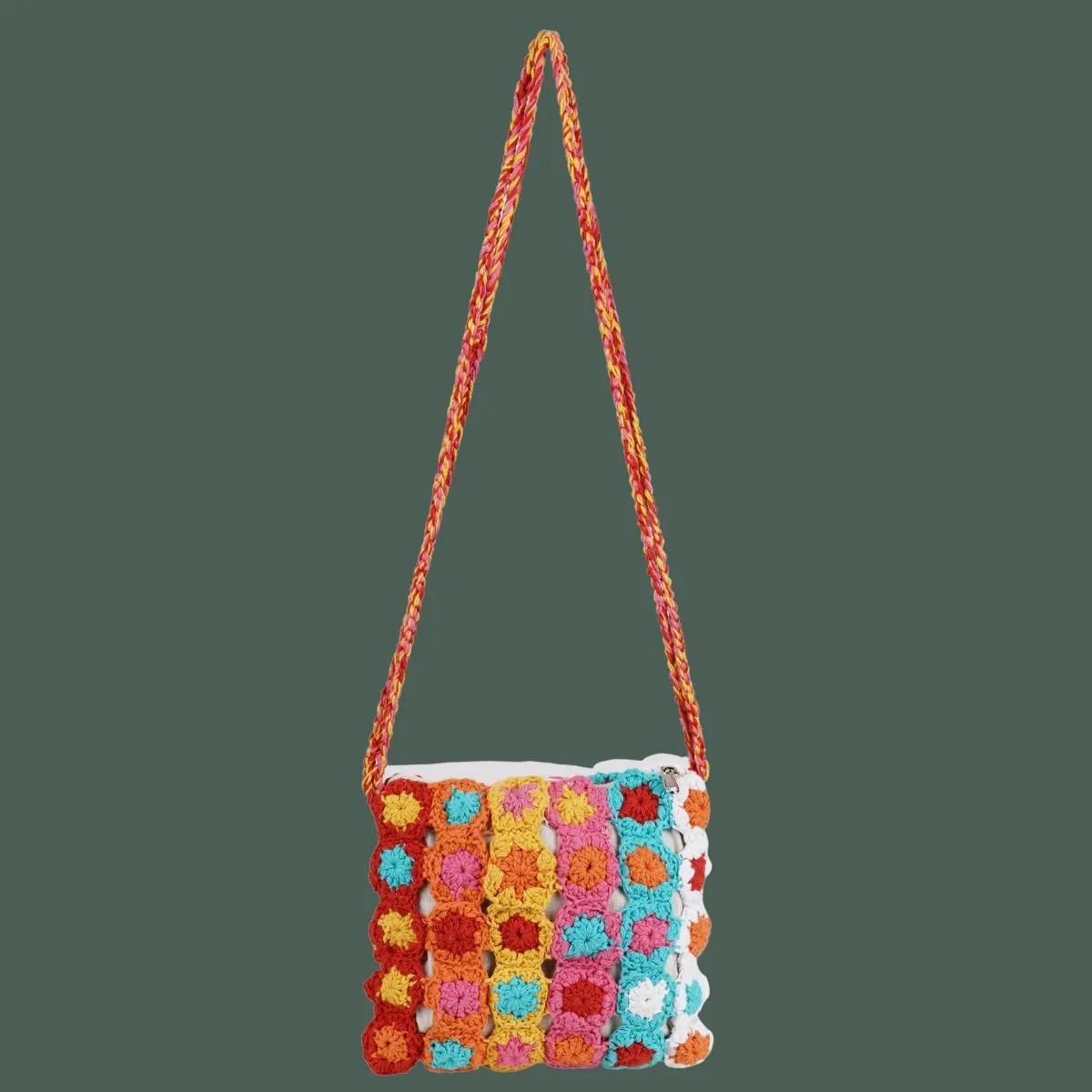 Floral Mini Sling Bag | Hand-Crochet | Cotton Yarn | Multi-Colour