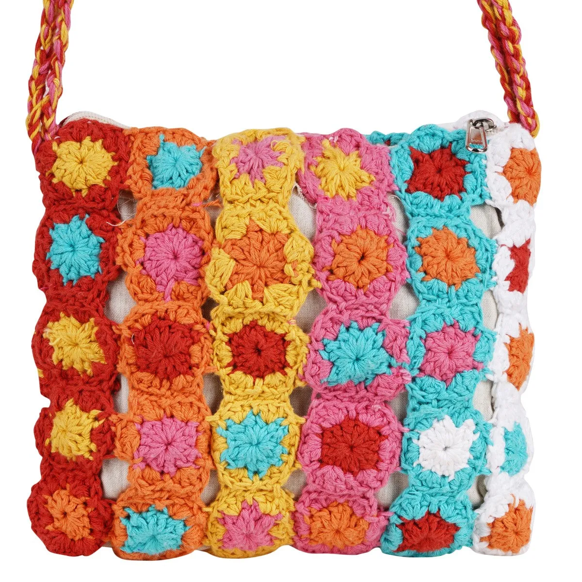 Floral Mini Sling Bag | Hand-Crochet | Cotton Yarn | Multi-Colour