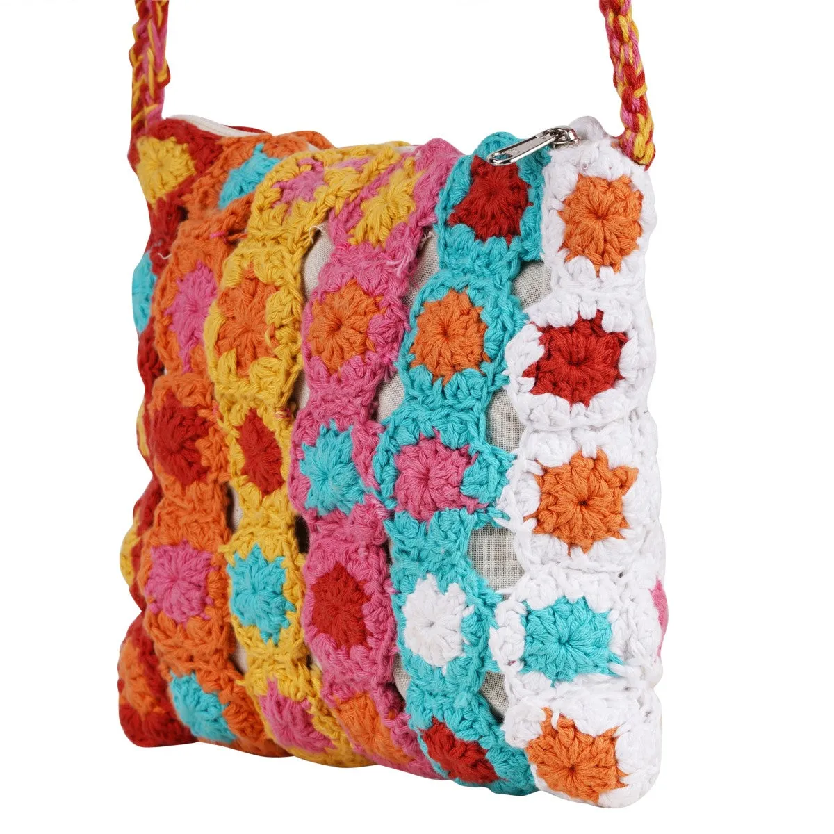 Floral Mini Sling Bag | Hand-Crochet | Cotton Yarn | Multi-Colour