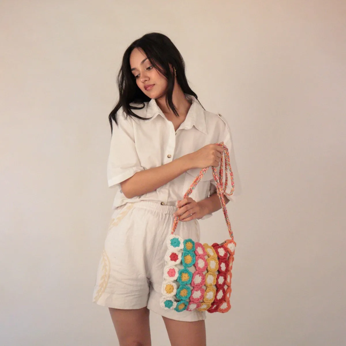 Floral Mini Sling Bag | Hand-Crochet | Cotton Yarn | Multi-Colour