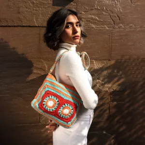 Floral Patchwork Sling Bag | Hand-Crochet | Cotton | Multicolour