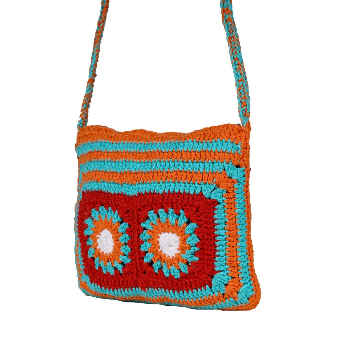 Floral Patchwork Sling Bag | Hand-Crochet | Cotton | Multicolour