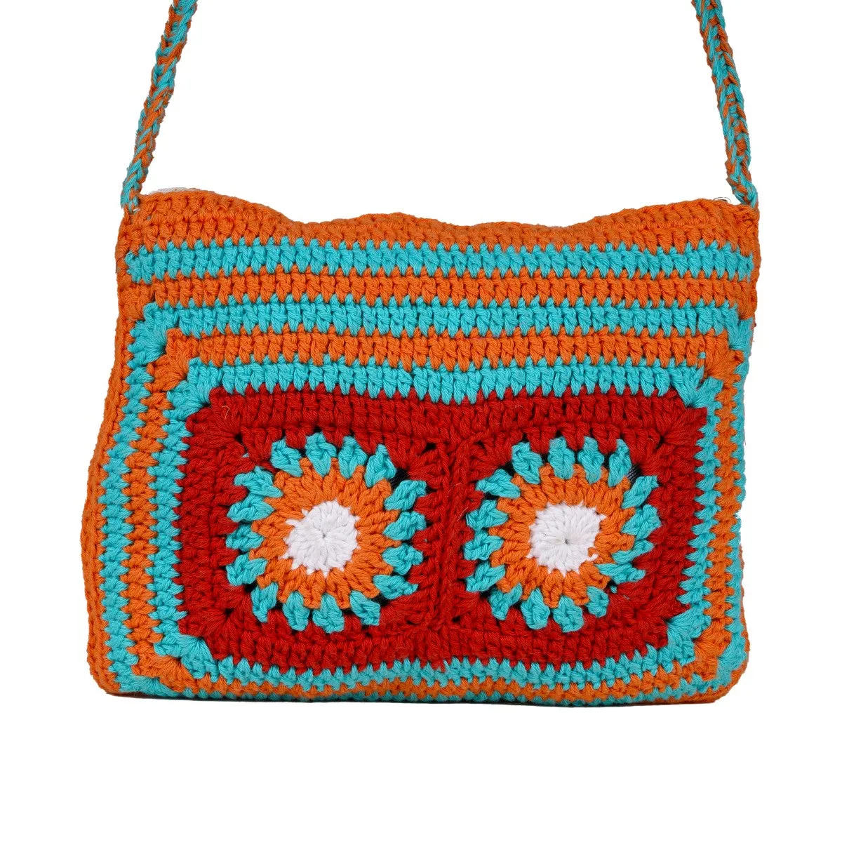 Floral Patchwork Sling Bag | Hand-Crochet | Cotton | Multicolour