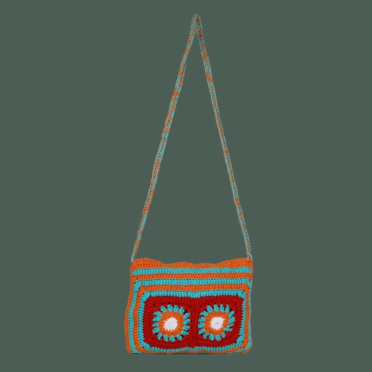 Floral Patchwork Sling Bag | Hand-Crochet | Cotton | Multicolour
