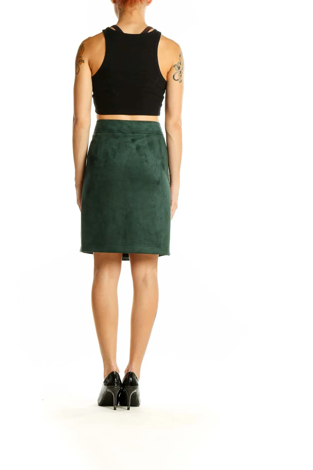 Forest Green Suede Pencil Skirt