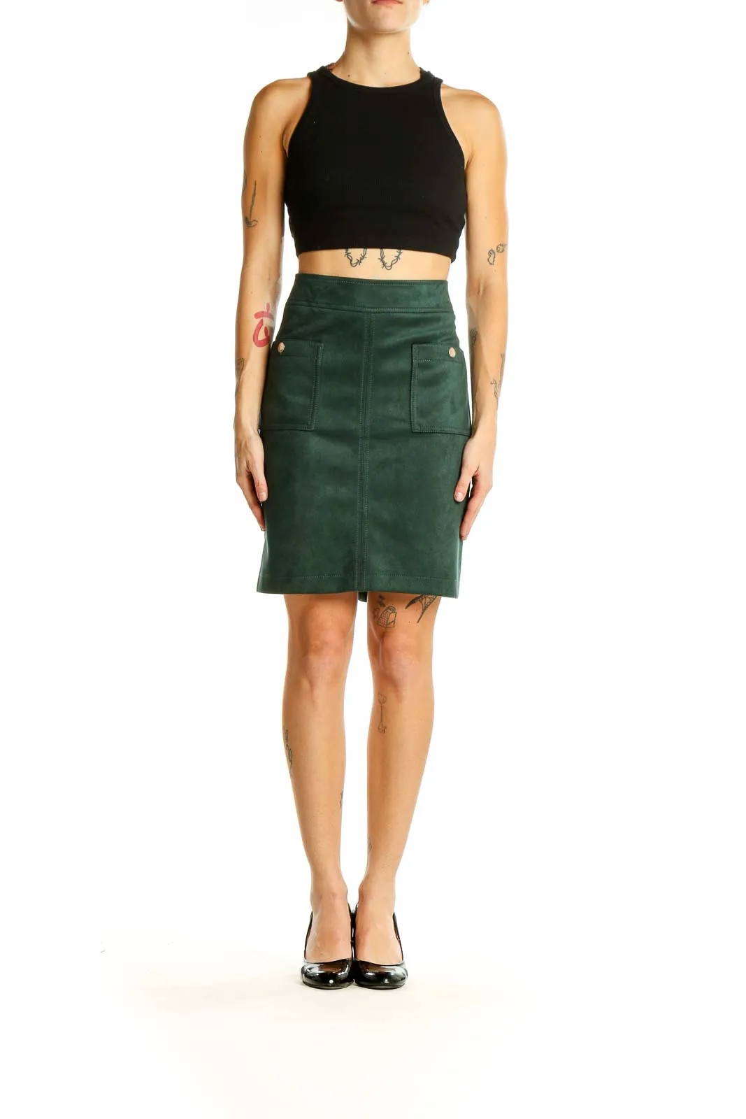 Forest Green Suede Pencil Skirt