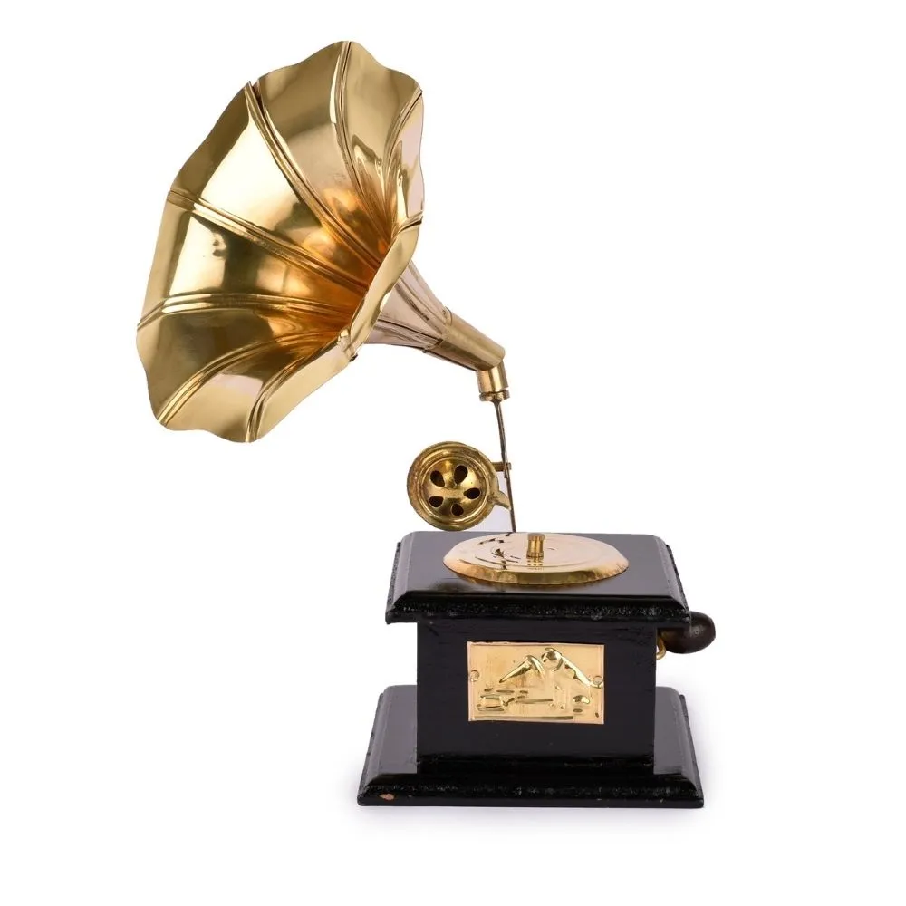Gold-Toned Antique Gramophone Show Piece | Modern Home Decor | 11 Inch